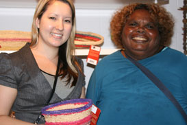 Artist Maureen Douglas with ORIC’s Sayuri Piper holding one of the artist’s baskets.