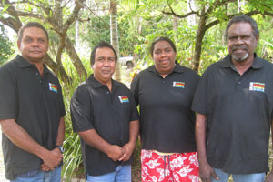 Members of the QRAM board (left to right) Aaron Teddy from Kowanyama, Neville Reys from NPA, Norlana Flinders from Wujal Wujal, and Bert Edwards from Pormpuraaw. Photo: Jim Remedio. 