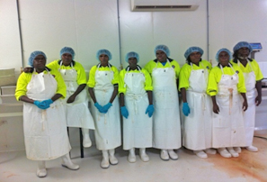 Photo: Class of 2013. The trainees have just completed a Certificate II in Food Processing. (From left to right): Mary Jane Bara, Molly Lalara, Janica Mamarika, Selena Maninyamanja, Reshilda Mamarika, Annette Jaragba, Josetta Jaragba and Archie Jaragba