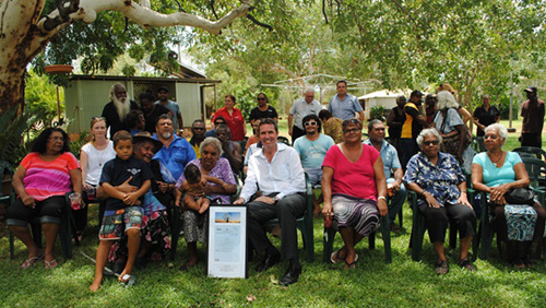 The Western Australian Minister for Aboriginal Affairs, Peter Collier, with members of the Bidan community. 