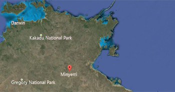 Map showing location of Minyerri, Northern Territory