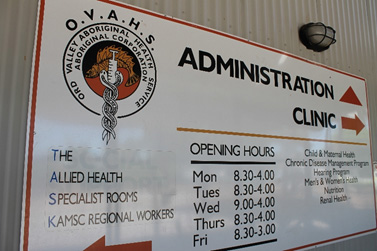 Sign of services and opening hours for OVAHS