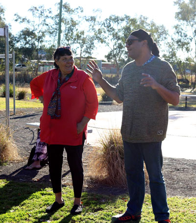 Chef Mark Olive aka the Black Olive with Aileen Allan at the Forbes Wiradjuri Dreaming Centre