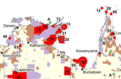 Detail from the Australian national map of Indigenous protected areas showing Dhimurru