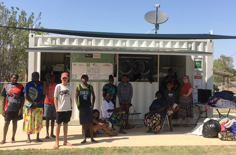 School students in Barunga on an excursion to the self-contained laundry