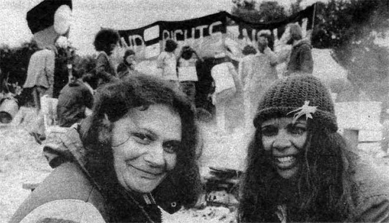 Sandra Onus and Christina Frankland protesting an aluminium smelter on Gunditjmara country in 1980