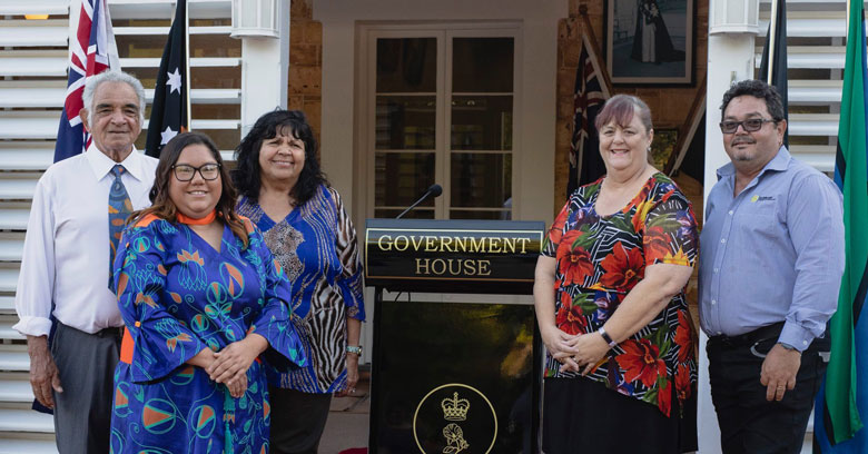 Directors of Ironbark Aboriginal Corporation at Government House, NT, to celebrate the corporation's 20th anniversary